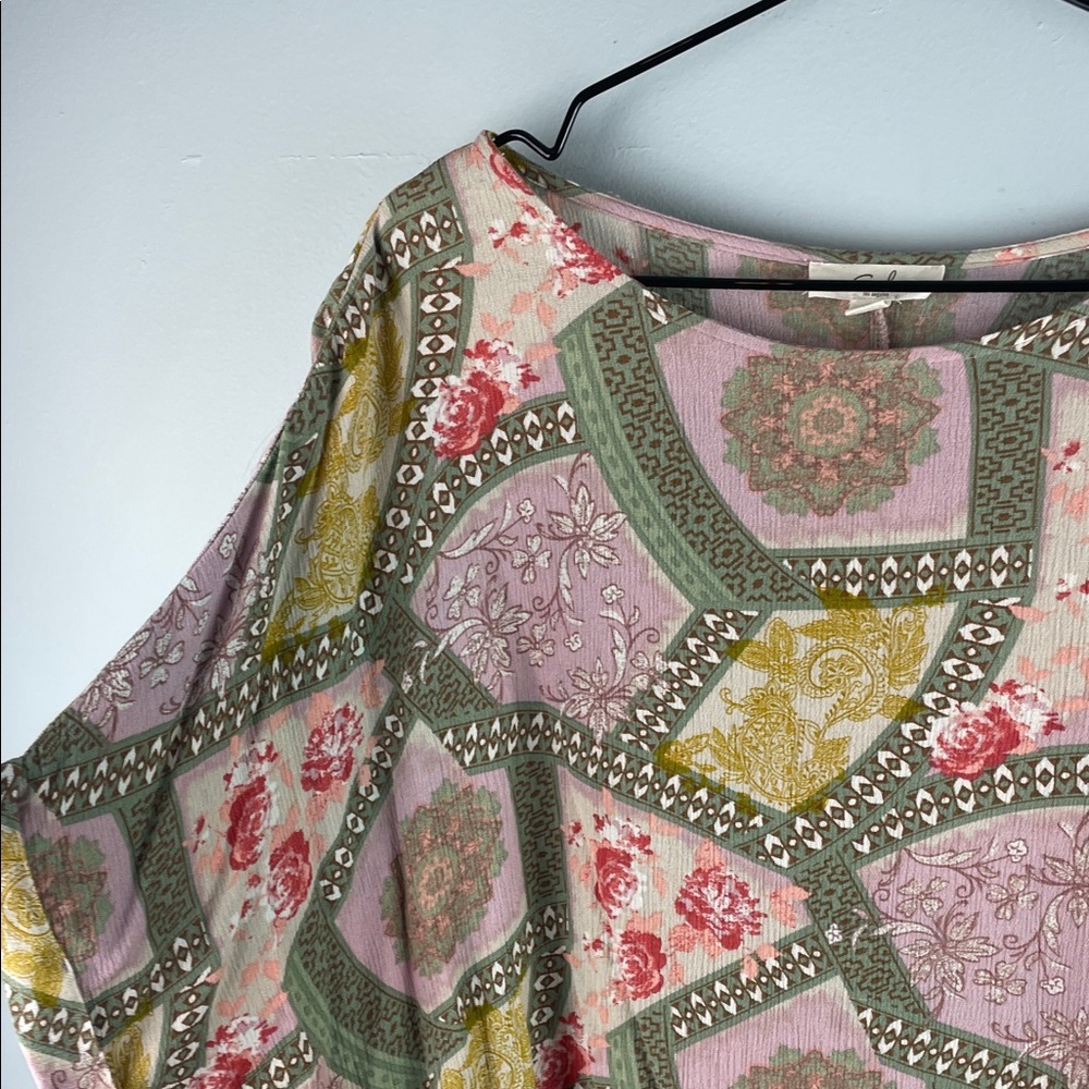 Easel Women's Pink Patchwork Floral Dolman Top Size S - Picture 7 of 10